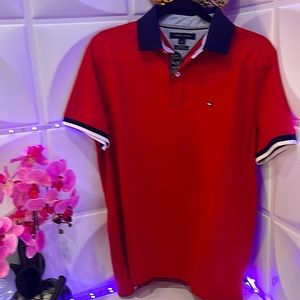 Mens, like new, Tommy Hilfiger Medium Red Polo with Blue trim